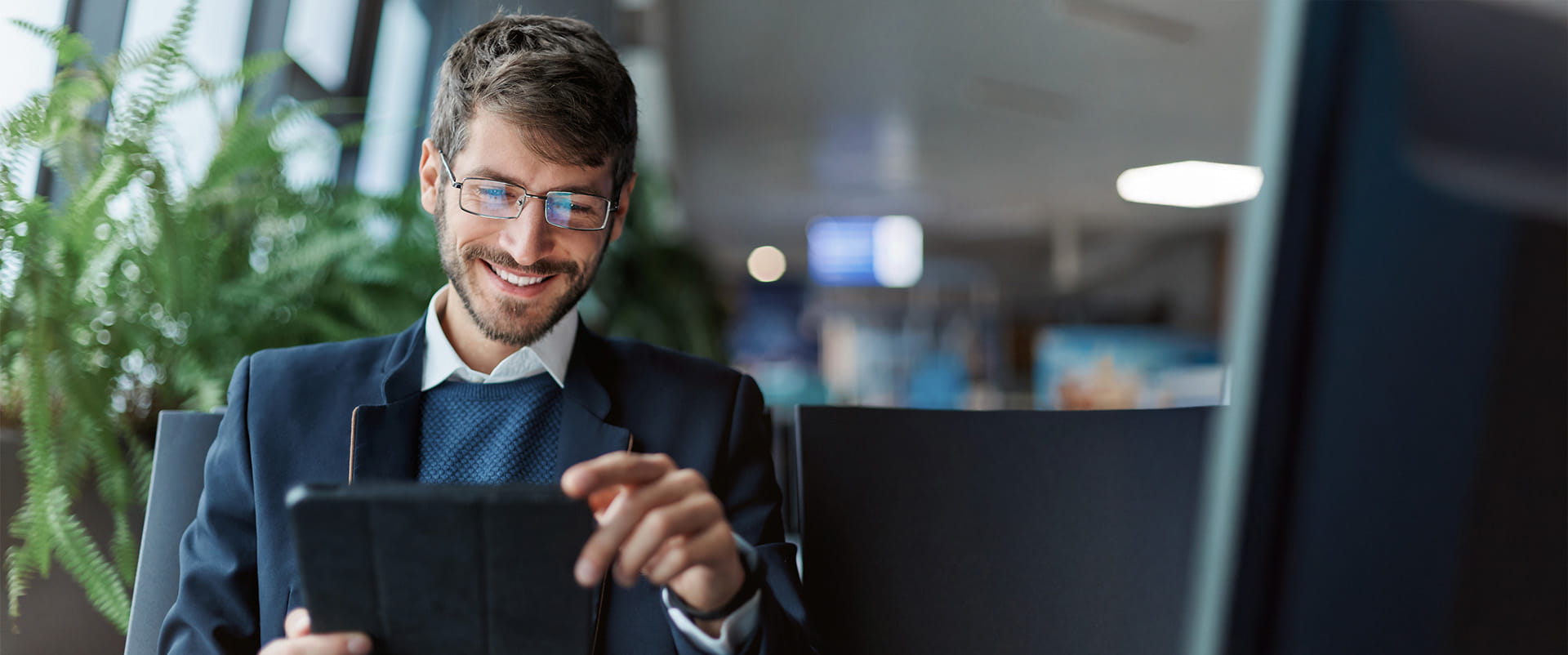 Business user enjoying fiber internet on a device