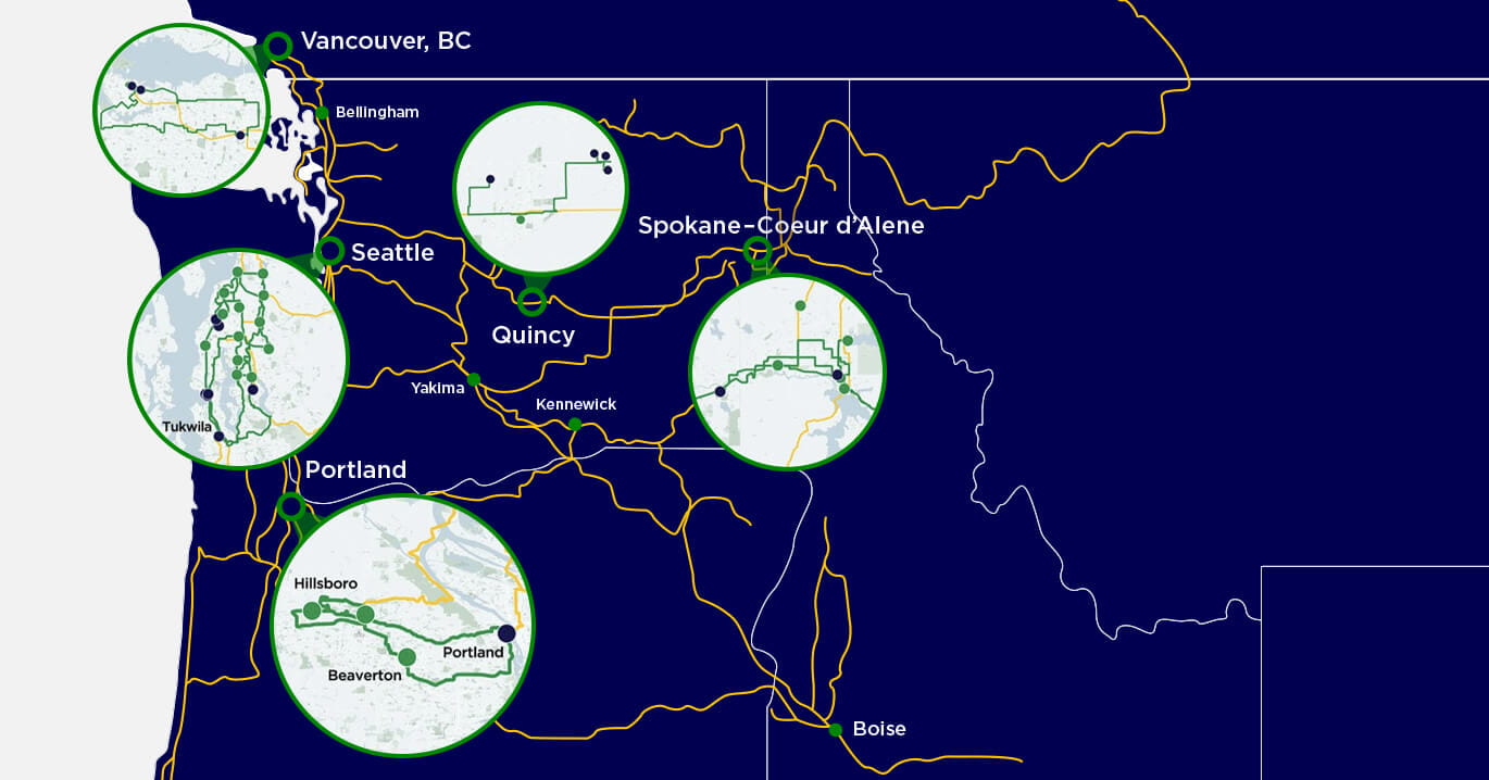 Map of Ziply Fiber data center locations 