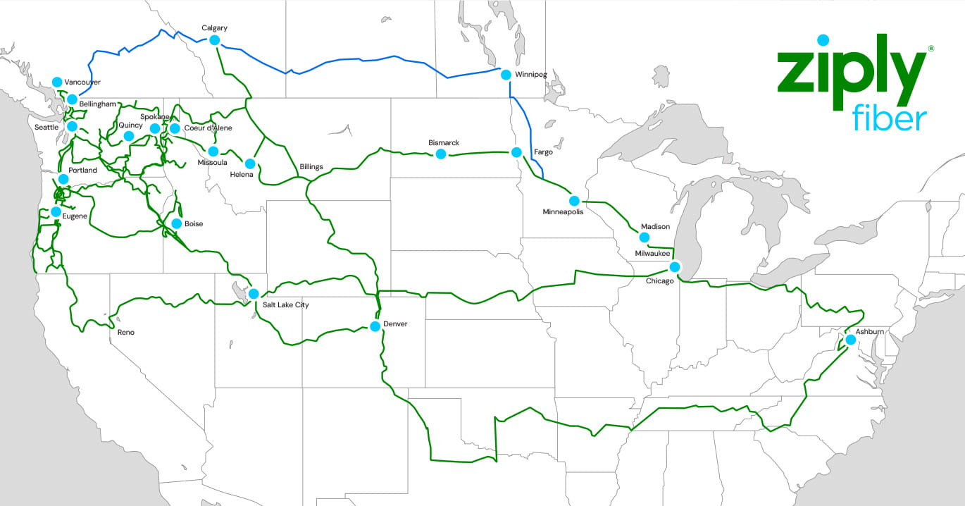 Ziply Fiber's high-capacity Northern link route