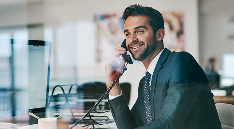 Business person using Hosted Voice